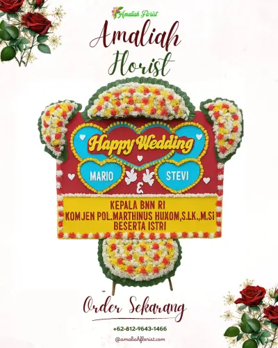 Karangan Papan Bunga Pernikahan di Setiamanah